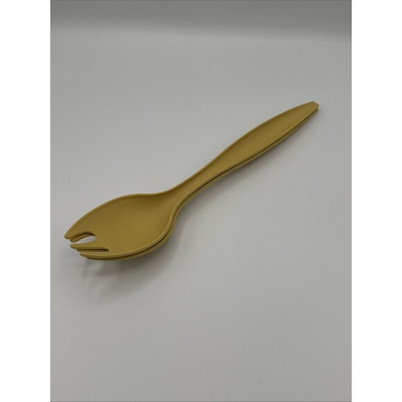 Tupperware Salad Serving Set Tongs 12" Spoons Forks 2 Golden Harvest - Picture 7 of 7